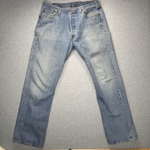 VTG Levis 501 Size 38x34 Distressed Button Fly Denim Y2K Medium Wash - Picture 2 of 11